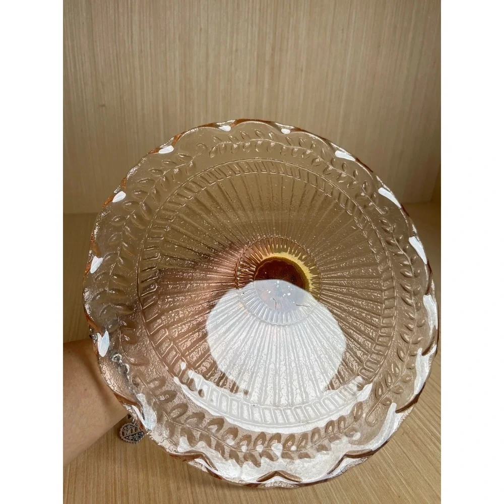 Vintage Pink Depression Glass Cake Stand Laurel Leaf Embossed Pedestal Stand